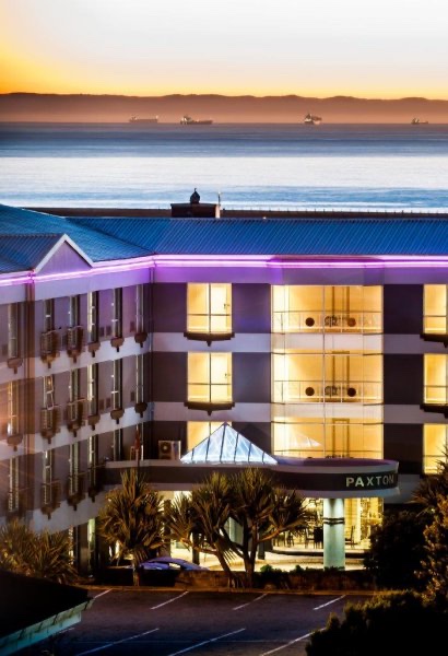 The Paxton Hotel, Port Elizabeth, overlooking Algoa Bay at dusk.